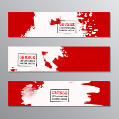 Set of red paint, ink brush strokes