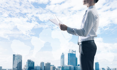 Concept of business success and control with confident boss agai