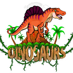 Logo  Dinosaurs World with Spinosaurus. Vector illustration.