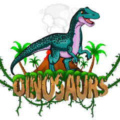 Logo  Dinosaurs World with Raptor. Vector illustration.
