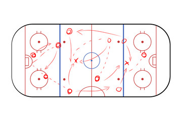 Hockey sport field plan with game strategy red scheme on white