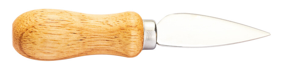 Knife for cheese. Specific cutlery to cut, eat and puncture the cheeses. Isolated on white background.