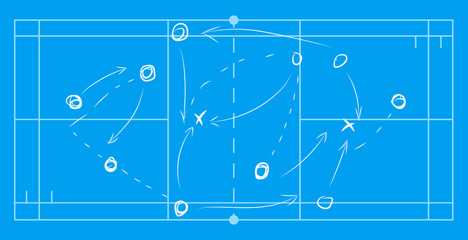 Volleyball sport field plan with game strategy red scheme on white