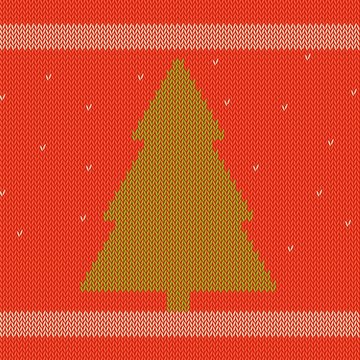Merry Christmas and happy New year background, Knitted sweater background, red sweater with embroidered Christmas tree.,