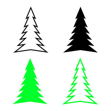 Christmas tree and Happy New Year decoration set icon of black and green. Vector illustration.