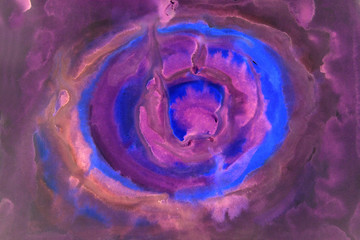 Abstract watercolor paint of purple and lilac color. Blur on paper. Abstraction in blue and purple...