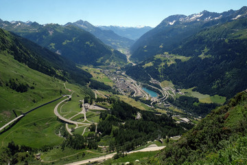 Fototapeta na wymiar The St. Gotthard Pass, which has been built starting 1827, connects the two Swiss cantons Uri and Ticino, Switzerland