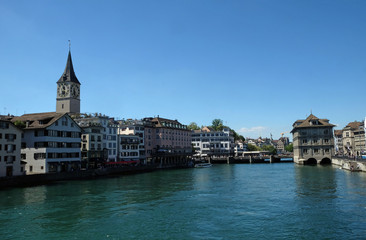 Fototapeta na wymiar Panorama view of historic city center of Zurich, Switzerland