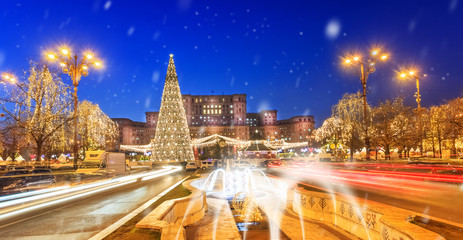 Bucharest cityscape, beautiful Christmas scene in holiday celebration, Romania