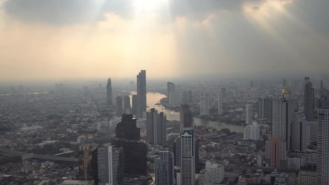 Aerial view of Chao Phraya river Bangkok, Thailand .Time lapse