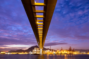 Container terminal port in a Kwai Tsing Hong Kong at Night - obrazy, fototapety, plakaty