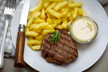 beef tournedos and fries