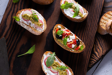 Fresh and crispy Italian snack like bruschetta or crostini.