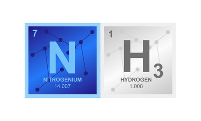 Vector symbol of Ammonia compound consisting of hydrogen and nitrogen on the background from connected molecules