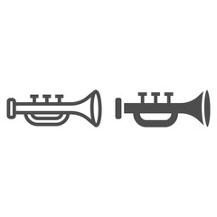 Trumpet line and glyph icon, musical and instrument, bugle sign, vector graphics, a linear pattern on a white background.