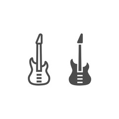 Bass guitar line and glyph icon, music and string, instrument sign, vector graphics, a linear pattern on a white background.