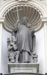 Saint Francis Xavier statue on the portal of Jesuit church of St. Francis Xavier in Lucerne, Switzerland