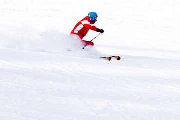 speed skier on the snow slope