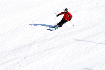 Fototapeta na wymiar speed skier on the snow slope
