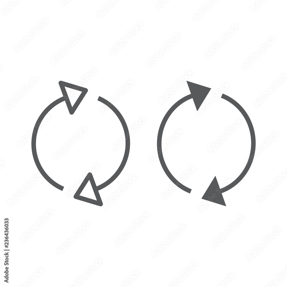 Poster reload line and glyph icon, rotation and spin, arrow refresh sign, vector graphics, a linear pattern
