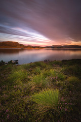Amazing sunset light and colours by the shores of Gjerdavika, Norway.