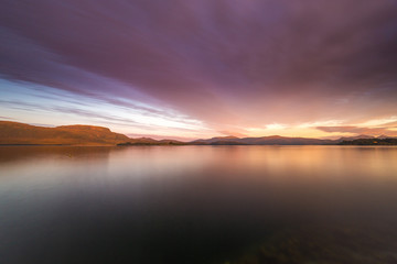 Amazing sunset light and colours by the shores of Gjerdavika, Norway.