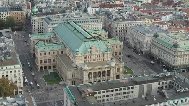 Drone Aerial Vienna State Opera and Cityscape