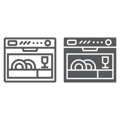 Dishwasher line and glyph icon, appliance and kitchen, household sign, vector graphics, a linear pattern on a white background.