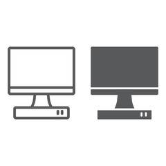 TV line and glyph icon, monitor and media, television sign, vector graphics, a linear pattern on a white background.