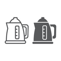 Electric kettle line and glyph icon, drink and appliance, teapot sign, vector graphics, a linear pattern on a white background.