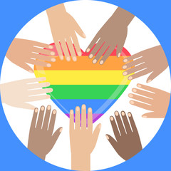 LGBT rainbow heart. Celebrating gay people rights. Same-sex love. Pride.
