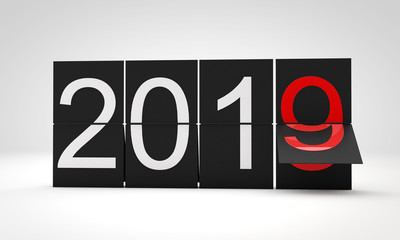 New Year 2019 clock countdown Changing year date. 3D Rendering