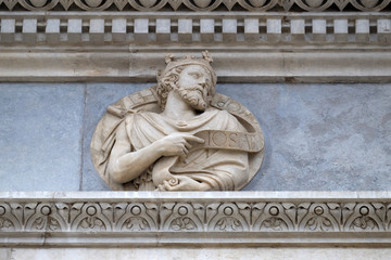 Fototapeta na wymiar Prophet Josephus, relief on the portal of the Cathedral of Saint Lawrence in Lugano, Switzerland