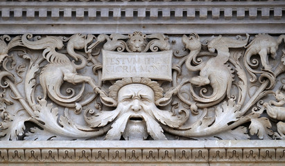 Relief on the portal of the Cathedral of Saint Lawrence in Lugano, Switzerland