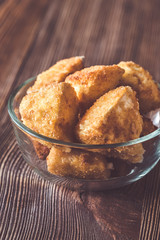 Brie fritters in glass bowl