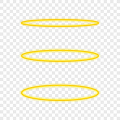 Set Halo angel ring . Holy golden nimbus circle isolated on transparent background. Vector illustration.