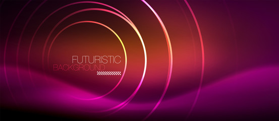 Neon glowing techno lines, hi-tech futuristic abstract background template with square shapes