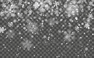 Christmas snow. Falling snowflakes on dark background. Snowfall. Vector illustration