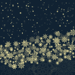 Christmas background with gold stars and gold snowflakes. Vector illustration. Eps 10.