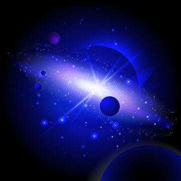 Vector illustration with space and planets. Cosmic background with galaxy.