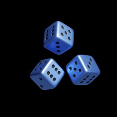 3d rendering of falling blue metallic dice