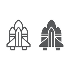 Spacecraft line and glyph icon, astronomy and spaceship, rocket sign, vector graphics, a linear pattern on a white background.