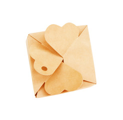 Top view gift box with heart pattern isolated on white background with clipping path