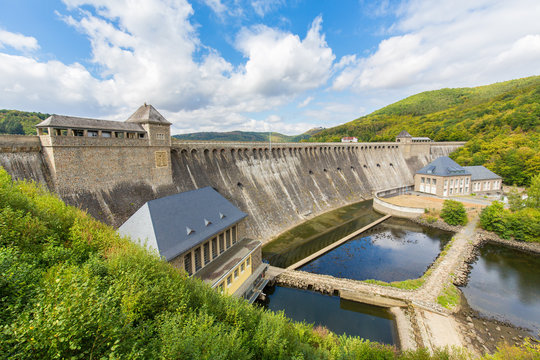 German Edertal dam in Sauerland between mountains