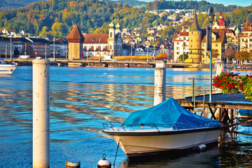 City of Lucerne colorful lake waterfront and landmarks view