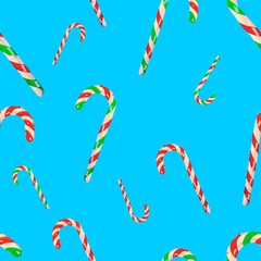 Seamless watercolor Pattern Christmas and new year Candy Canes.