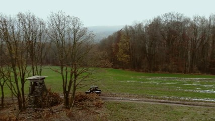 Aerial forest ranger car thuringian forest