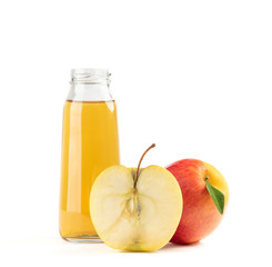 apples and a bottle of apple juice isolated on white background
