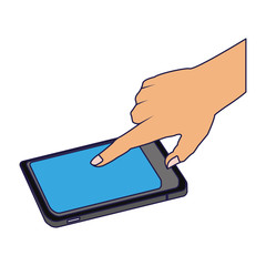 Hand touching smartphone screen