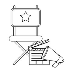 Cinema directors chair and clapboard black and white